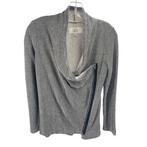 Jack by BB Dakota Womens Full Zip Sweater Herringbone Long Sleeve Drape Neckline